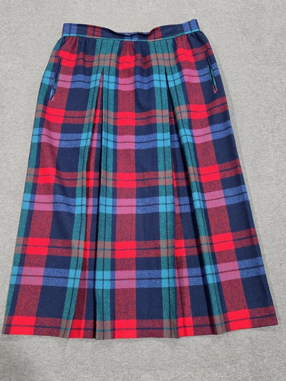 Vintage Pendleton 100% Wool A Line Skirt Womens L Plaid Midi USA Fall Red Blue